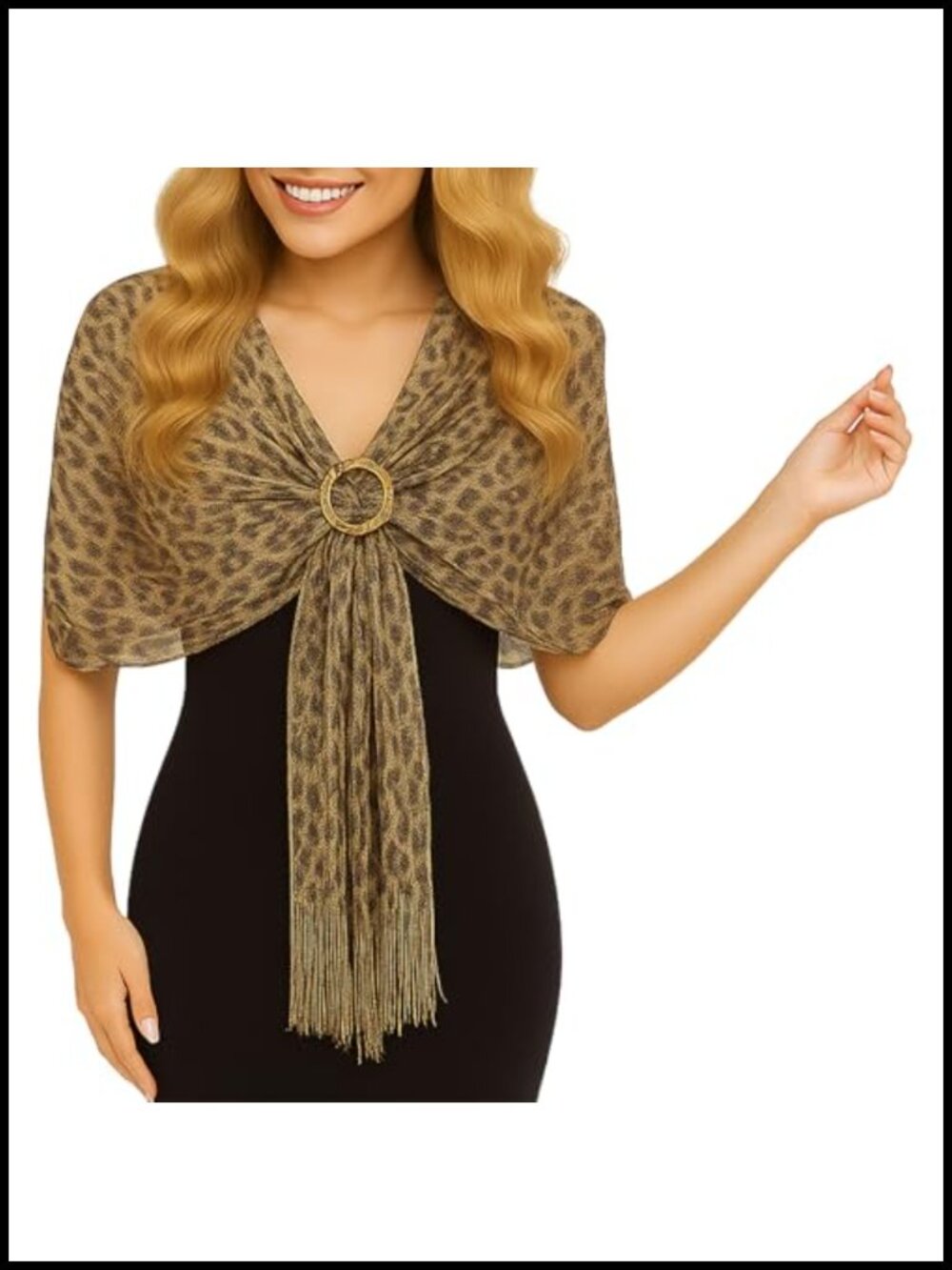 Women's Metallic Yarn Shawl Wrap with Buckle for Wedding Evening Party